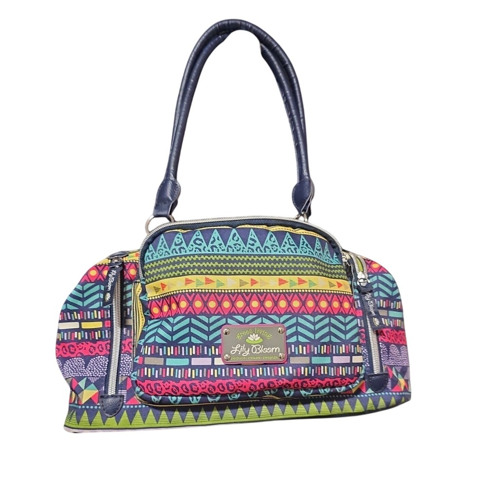 Lily Bloom Satchel Handbag Multi Compartment‎ Zip Colorful Boho Tribal Bag Nwot